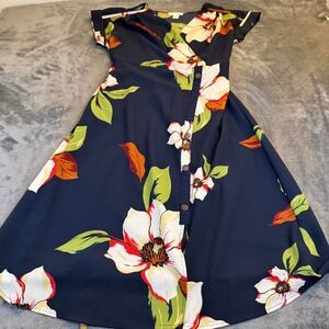 Monteau Navy Floral Print Wrap Midi Dress Womens Size Large